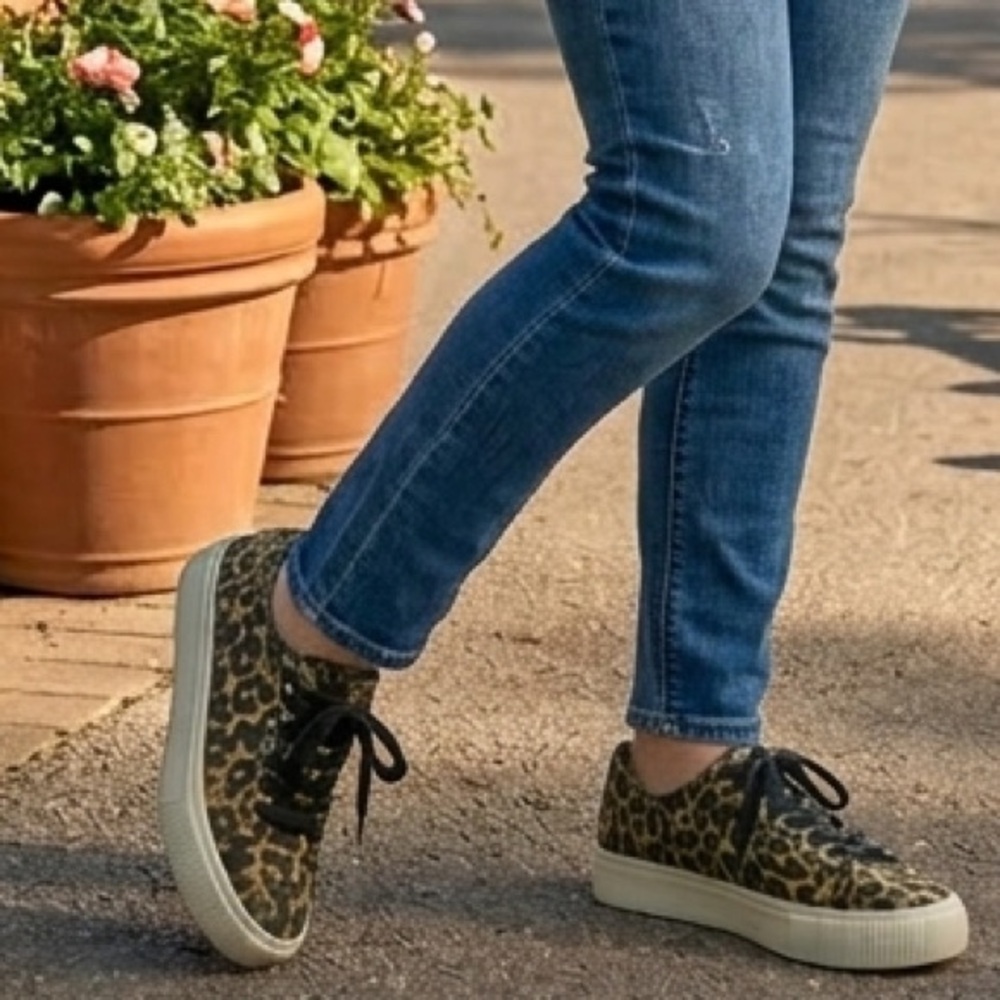 Steve Madden Sneaker Shoe Emmi Platform Brown Black Leopard Women's 8.5